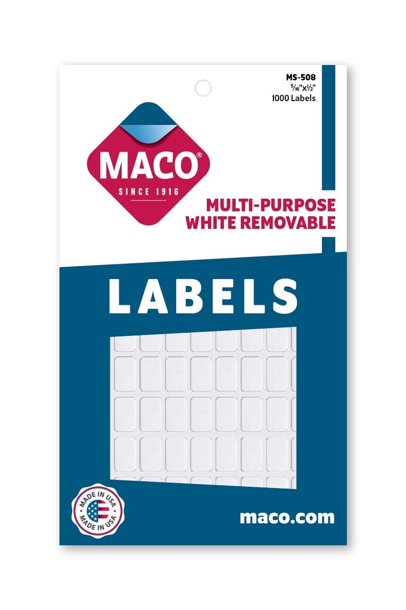 MACO White Rectangular Multi-Purpose Labels, 5/16 x 1/2 Inches, 1000 Per Box (MS-508) - Image 1